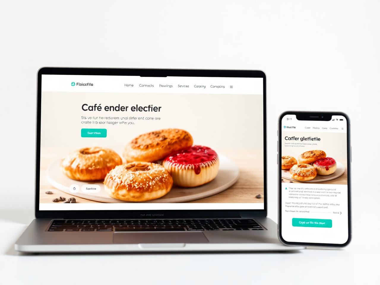 Breakfast cafe website shown on a laptop and phone mockup